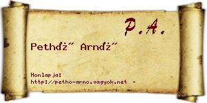 Pethő Arnó névjegykártya
